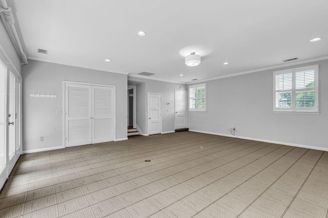 unfurnished bedroom with crown molding