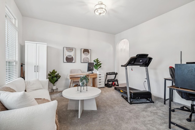 workout room with carpet flooring