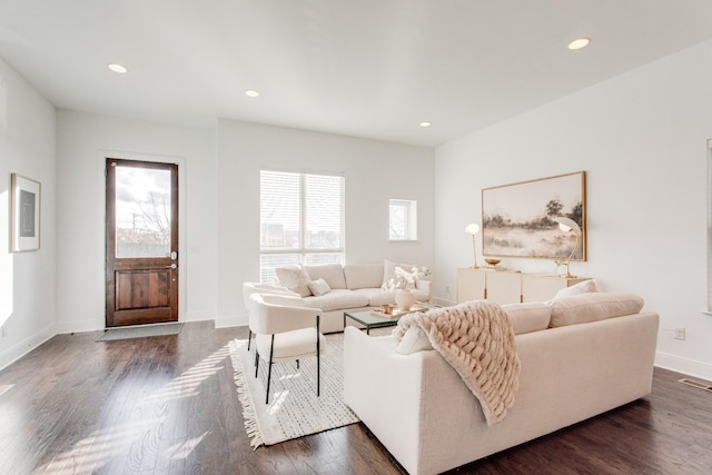 living room featuring dark hardwood / wood-style flooring