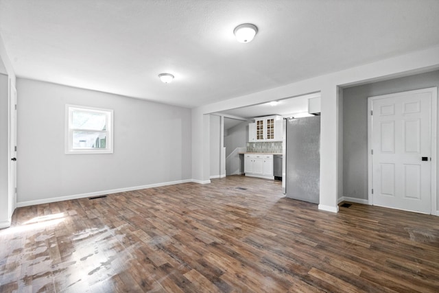 unfurnished living room with dark hardwood / wood-style flooring