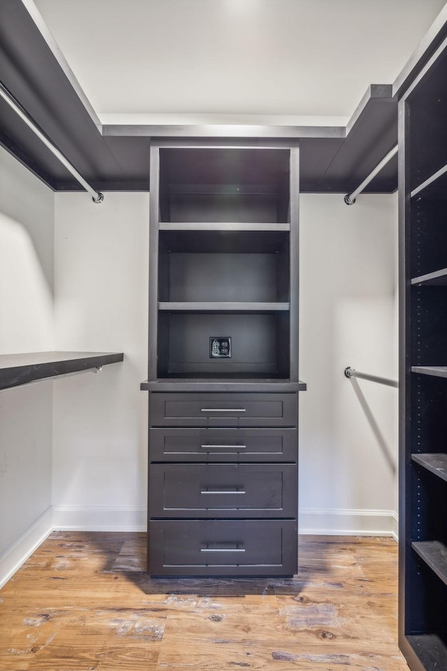 walk in closet with hardwood / wood-style floors