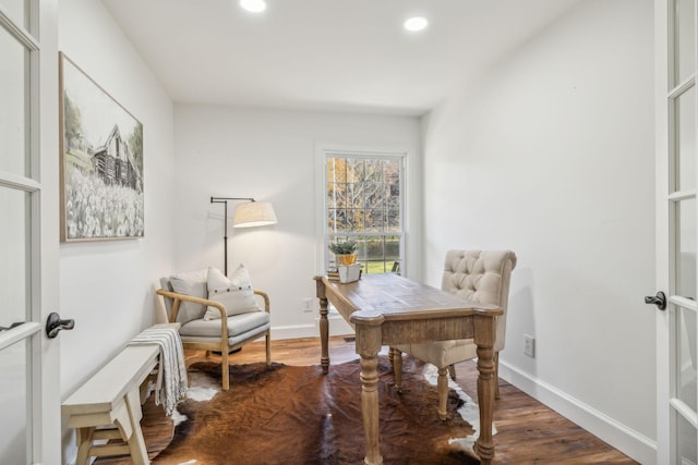 office area featuring french doors and hardwood / wood-style flooring