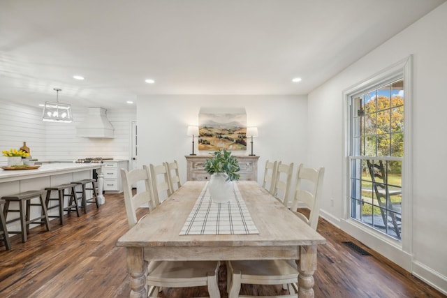 dining room featuring plenty of natural light and dark wood-type flooring