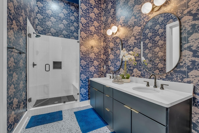 bathroom featuring vanity and walk in shower