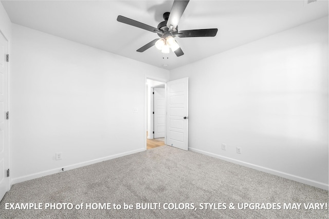 unfurnished bedroom with baseboards, ceiling fan, and light colored carpet