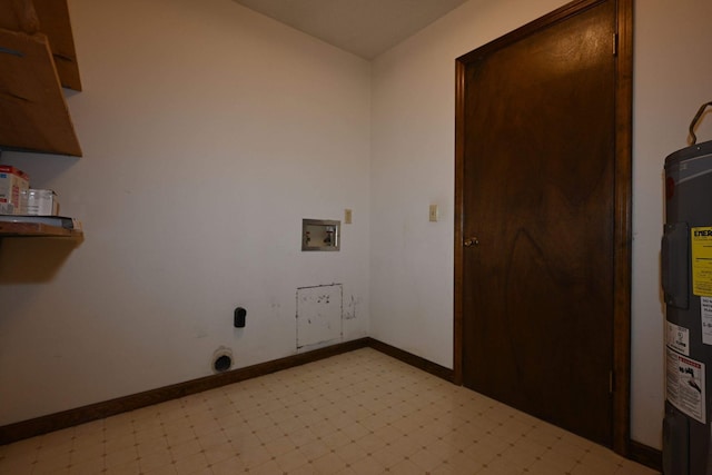 clothes washing area featuring electric dryer hookup, electric water heater, and hookup for a washing machine