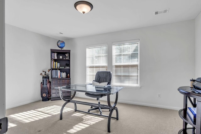 view of carpeted home office