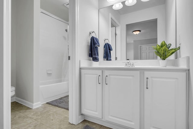 full bathroom with tile patterned floors, vanity, toilet, and shower / bath combination