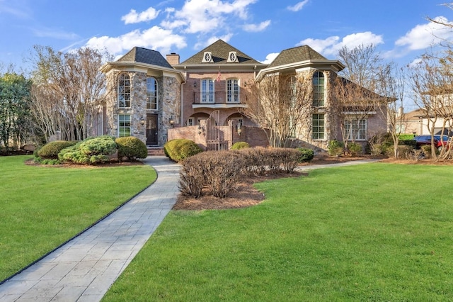 view of front of property featuring a front lawn