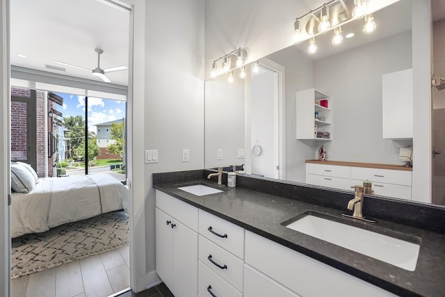 bathroom featuring hardwood / wood-style flooring and vanity