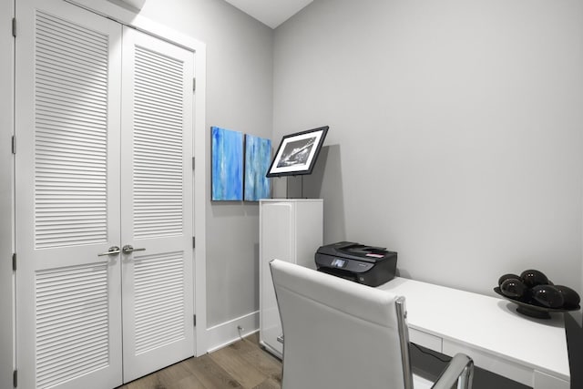 office space featuring dark hardwood / wood-style floors