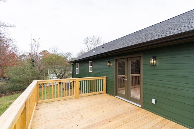 wooden terrace featuring french doors