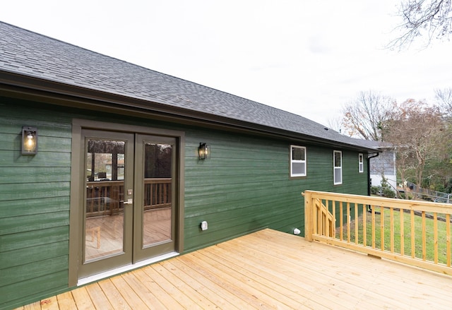 wooden deck with french doors