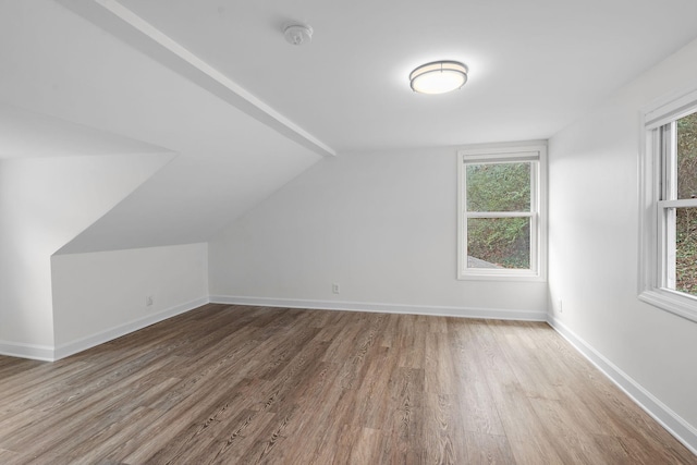 bonus room featuring wood-type flooring, a wealth of natural light, and lofted ceiling