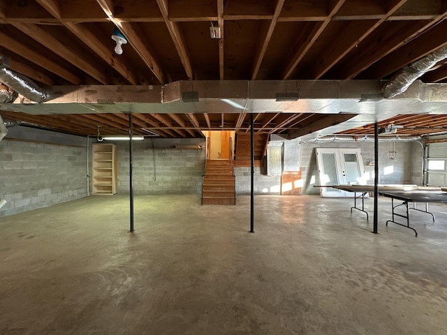 basement featuring french doors