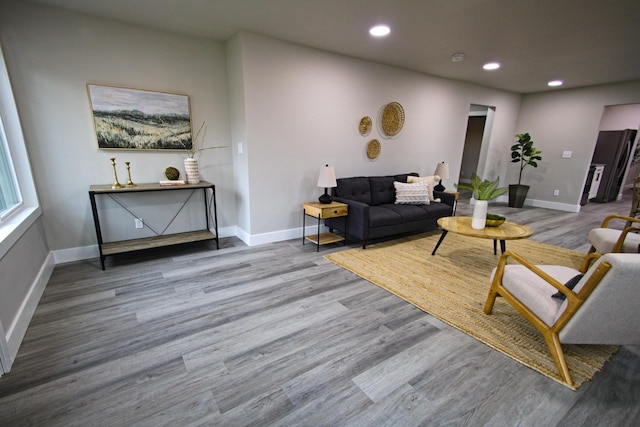 living room with light hardwood / wood-style flooring