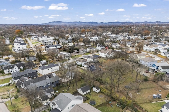 drone / aerial view featuring a mountain view