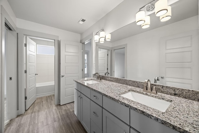 bathroom with wood-type flooring and vanity