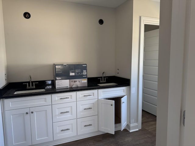 kitchen featuring white cabinetry, sink, and dark wood-type flooring