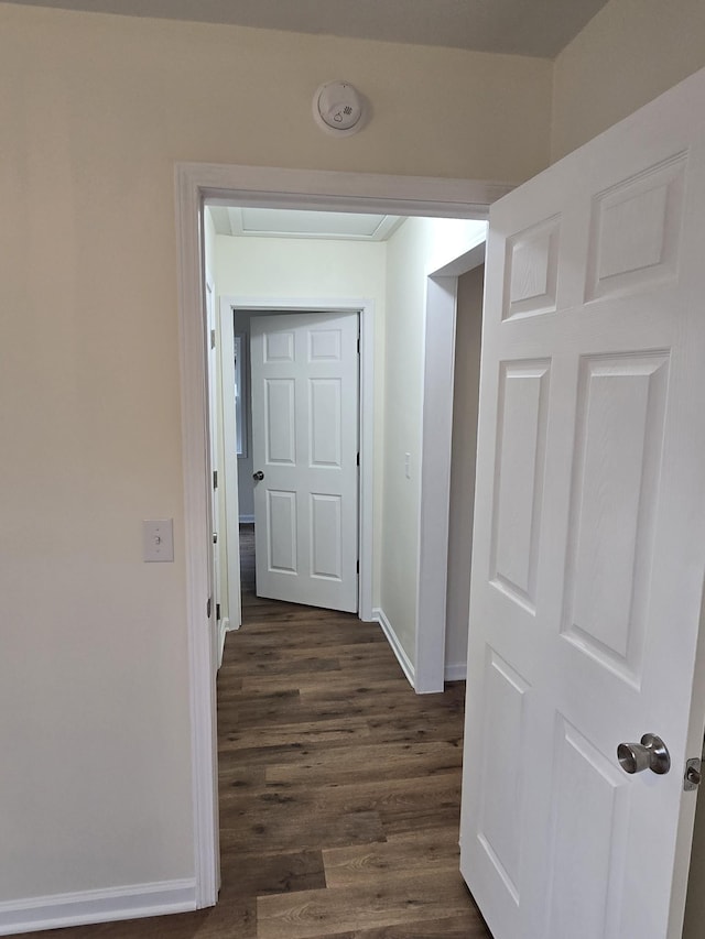 hallway with dark hardwood / wood-style floors