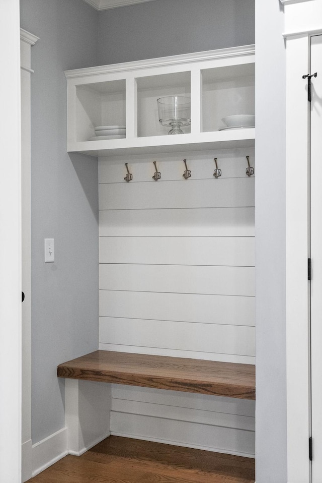 mudroom with dark wood-type flooring