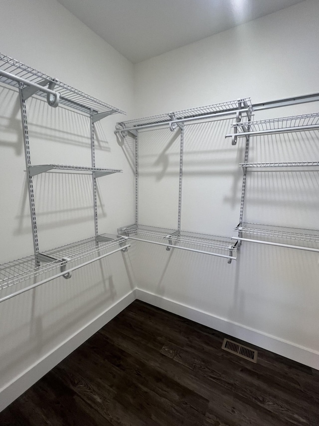 walk in closet with hardwood / wood-style floors