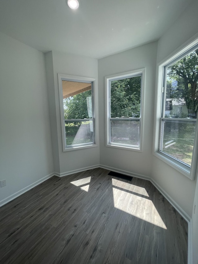 empty room with dark hardwood / wood-style flooring