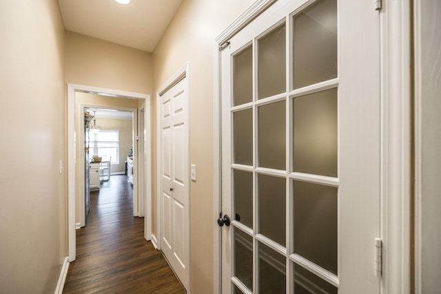 corridor with dark wood-type flooring