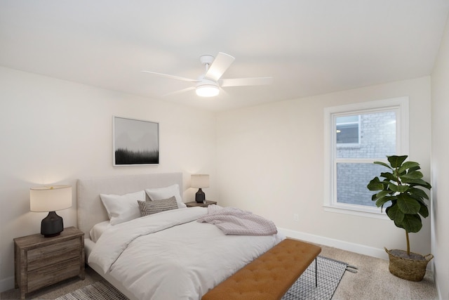 bedroom featuring carpet flooring and ceiling fan