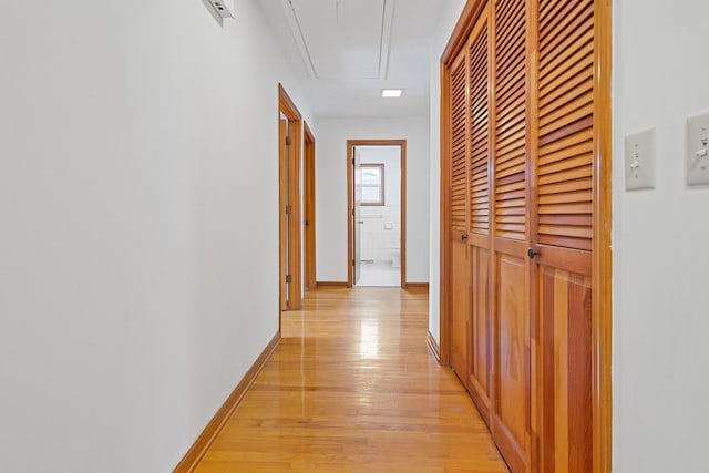 hallway with light hardwood / wood-style flooring