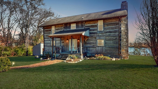 view of front of house featuring an outdoor structure and a yard