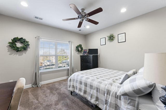 bedroom with carpet flooring and ceiling fan