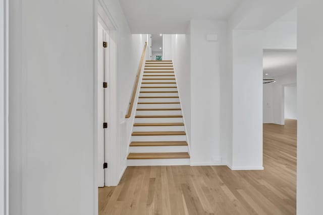 stairway featuring wood-type flooring