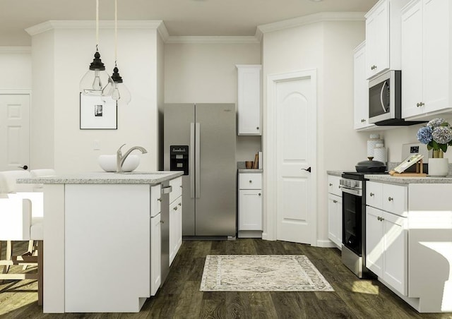 kitchen featuring dark hardwood / wood-style floors, white cabinetry, and stainless steel appliances