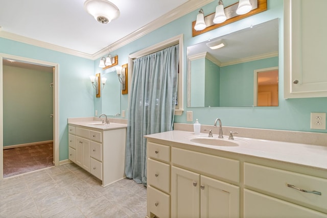 bathroom with vanity and crown molding