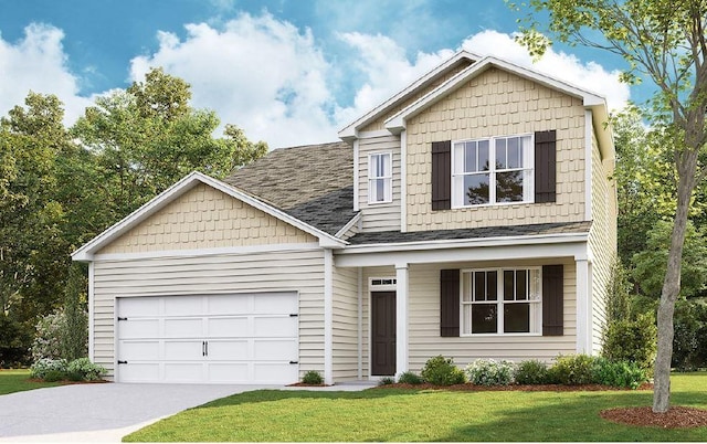 view of front of house with a front lawn and a garage