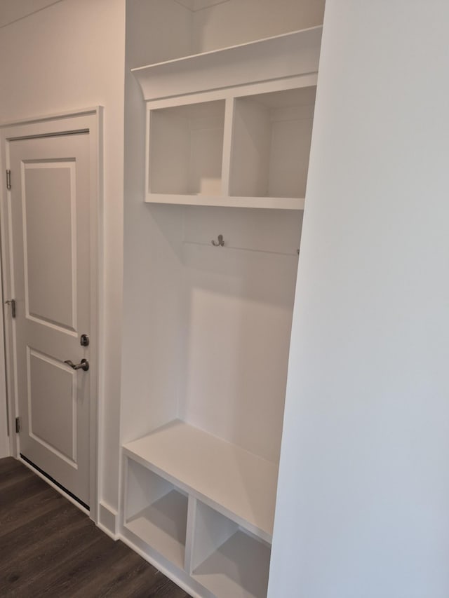 mudroom with dark wood-style floors