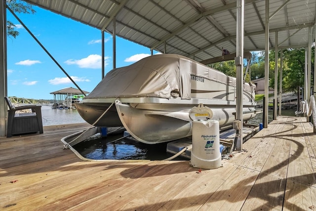 view of dock with a water view