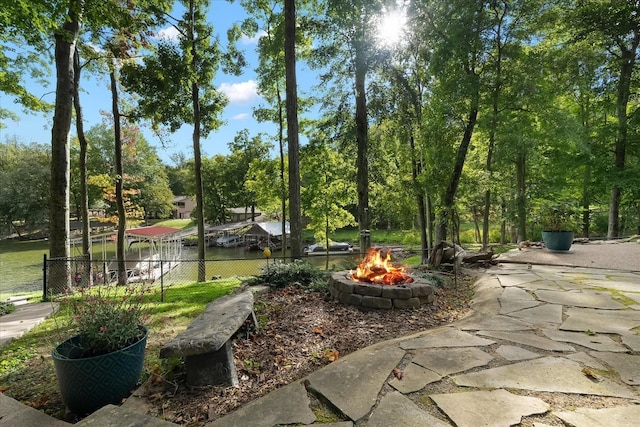 exterior space featuring a fire pit