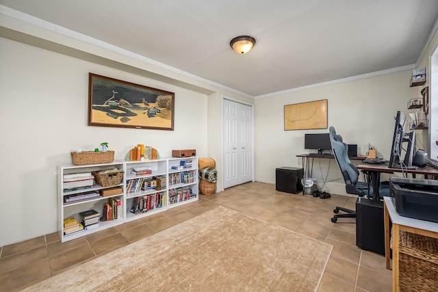 tiled office with ornamental molding