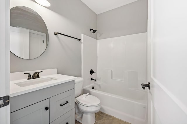 full bathroom featuring tile patterned flooring, vanity, toilet, and shower / washtub combination