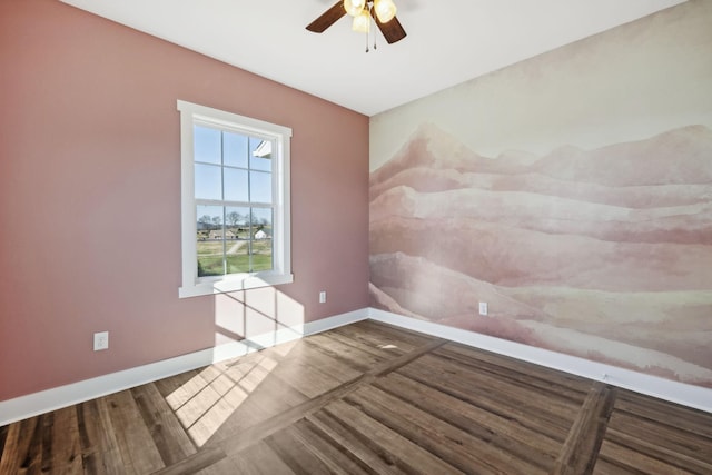 unfurnished room featuring hardwood / wood-style floors and ceiling fan