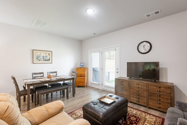 living room with light wood-type flooring