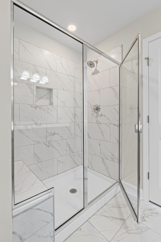 1249 June Wilde Rdg, Spring Hill, TN 37174 - full bath with marble look tiles, a stall shower, and recessed lighting