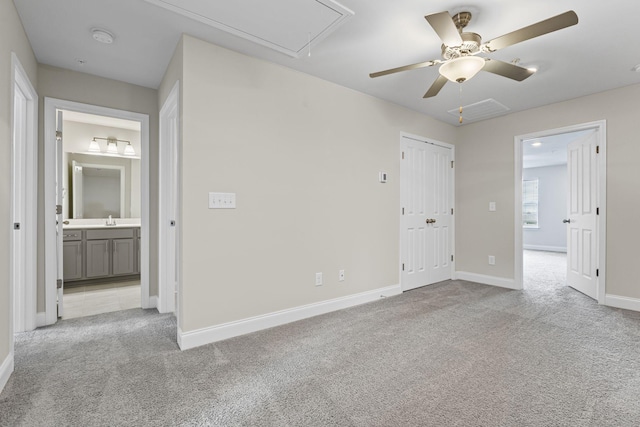 1249 June Wilde Rdg, Spring Hill, TN 37174 - unfurnished bedroom featuring attic access, light carpet, connected bathroom, and ceiling fan