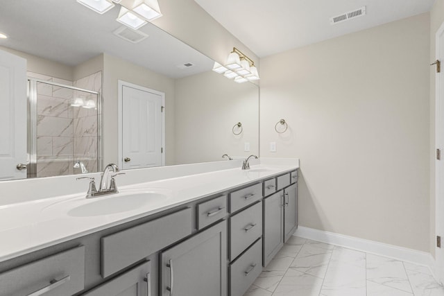 1249 June Wilde Rdg, Spring Hill, TN 37174 - full bath with marble look tiles, double vanity, a stall shower, and recessed lighting