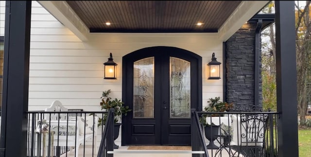 property entrance with french doors