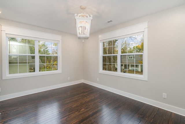 unfurnished room with dark hardwood / wood-style floors and plenty of natural light