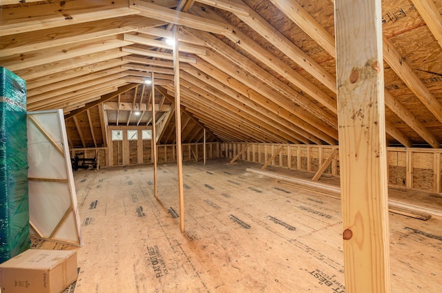 view of unfinished attic