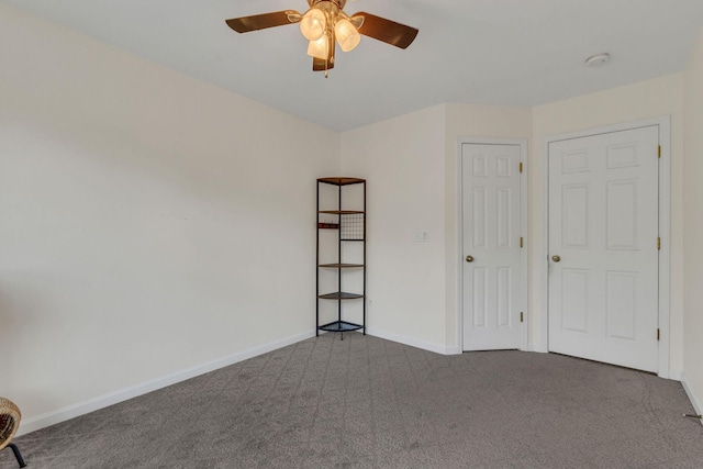 unfurnished bedroom with carpet and ceiling fan